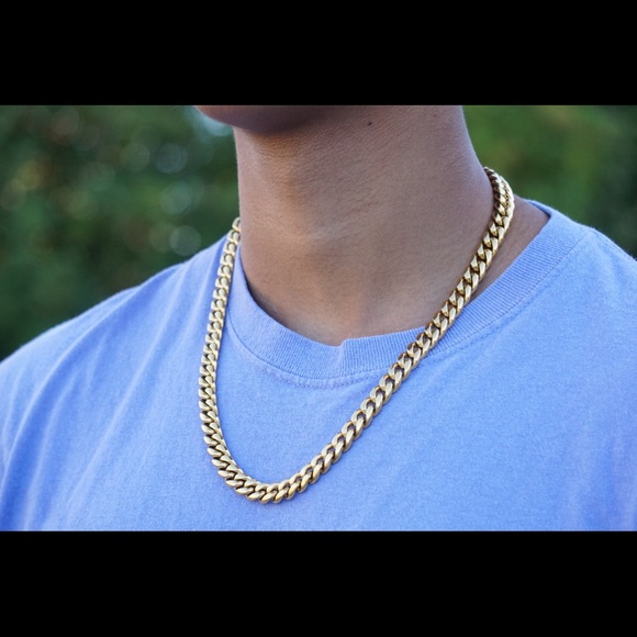 18k Gold Miami Cuban Link Chain Necklace - Picture 3 of 6
